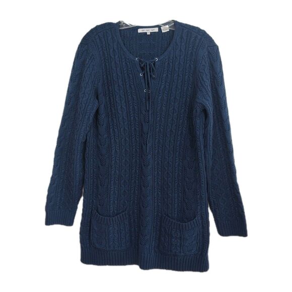 eight eight eight Sweaters - Eight Eight Eight Tunic Sweater Women's L Navy Blue Tie Neck Long Sleeves